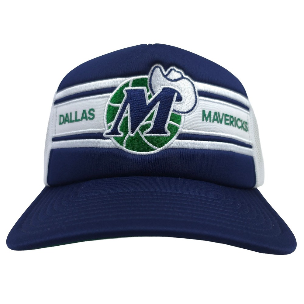 Dallas‎ Mavs Mitchell & Ness NBA Trucker Hat Cap 3D Logo White Stripes Navy New